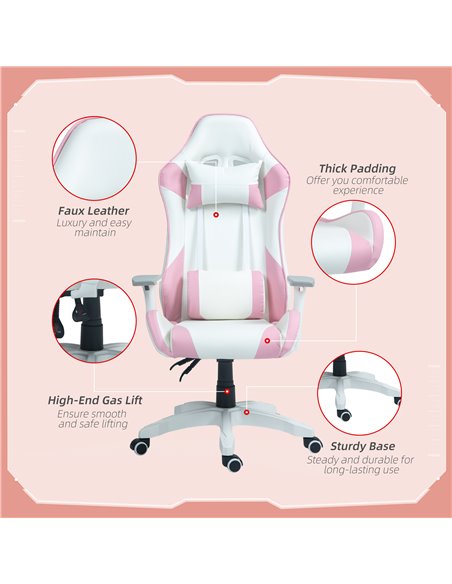 HOMCOM Gaming Chair, Racing Gamer Chair, Reclining Faux Leather Computer Chair with Headrest, Lumber Support, 3D Armrests, Adjus - pic 56256 | FastDaddyshop