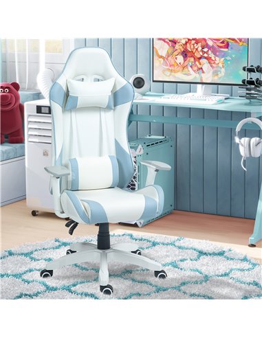 HOMCOM Racing Gamer Chair, Reclining Faux Leather Computer Chair, Light Blue 921-720V70LB