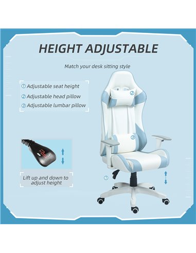 HOMCOM Gaming Chair, Racing Gamer Chair, Reclining Faux Leather Computer Chair with Headrest, Lumber Support, 3D Armrests, Adjus