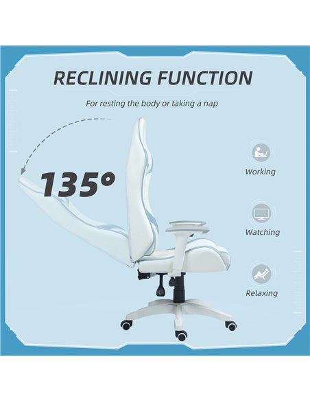 HOMCOM Gaming Chair, Racing Gamer Chair, Reclining Faux Leather Computer Chair with Headrest, Lumber Support, 3D Armrests, Adjus - pic 56262 | FastDaddyshop