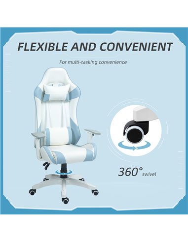 HOMCOM Gaming Chair, Racing Gamer Chair, Reclining Faux Leather Computer Chair with Headrest, Lumber Support, 3D Armrests, Adjus