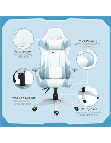 HOMCOM Gaming Chair, Racing Gamer Chair, Reclining Faux Leather Computer Chair with Headrest, Lumber Support, 3D Armrests, Adjus