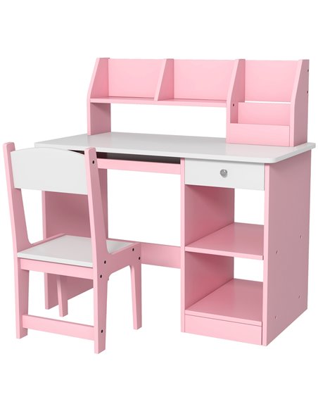 ZONEKIZ Two-Piece Kids Desk and Chair Set with Storage, for Ages 5-8 Years - Pink 312-107V80PK - pic 56267 | FastDaddyshop