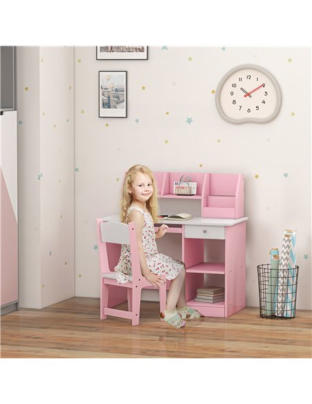 ZONEKIZ Two-Piece Kids Desk and Chair Set with Storage, for Ages 5-8 Years - Pink 312-107V80PK - pic 56268 | FastDaddyshop
