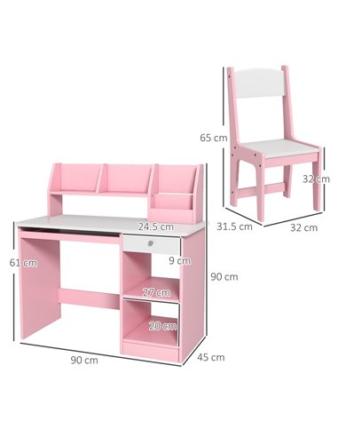 ZONEKIZ Two-Piece Kids Desk and Chair Set with Storage, for Ages 5-8 Years - Pink 312-107V80PK