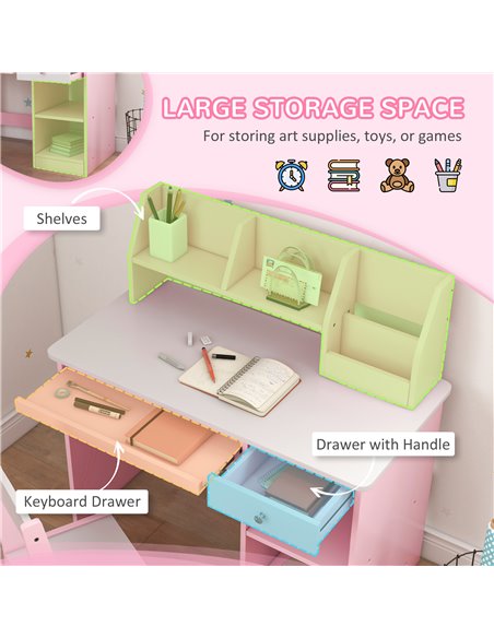ZONEKIZ Two-Piece Kids Desk and Chair Set with Storage, for Ages 5-8 Years - Pink 312-107V80PK - pic 56270 | FastDaddyshop