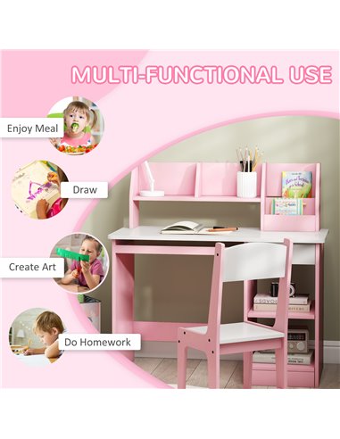 ZONEKIZ Two-Piece Kids Desk and Chair Set with Storage, for Ages 5-8 Years - Pink 312-107V80PK