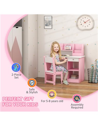 ZONEKIZ Two-Piece Kids Desk and Chair Set with Storage, for Ages 5-8 Years - Pink 312-107V80PK