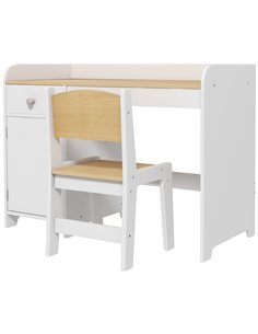 ZONEKIZ Kids Desk and Chair Set for 3-6 Year Old with Storage Drawer, White 312-103V81WT