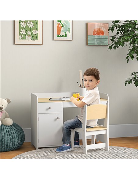 ZONEKIZ Kids Desk and Chair Set for 3-6 Year Old with Storage Drawer, Study Table and Chair for Children, White 312-103V81WT - pic 56277 | FastDaddyshop
