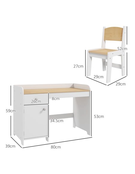 ZONEKIZ Kids Desk and Chair Set for 3-6 Year Old with Storage Drawer, Study Table and Chair for Children, White 312-103V81WT - pic 56278 | FastDaddyshop