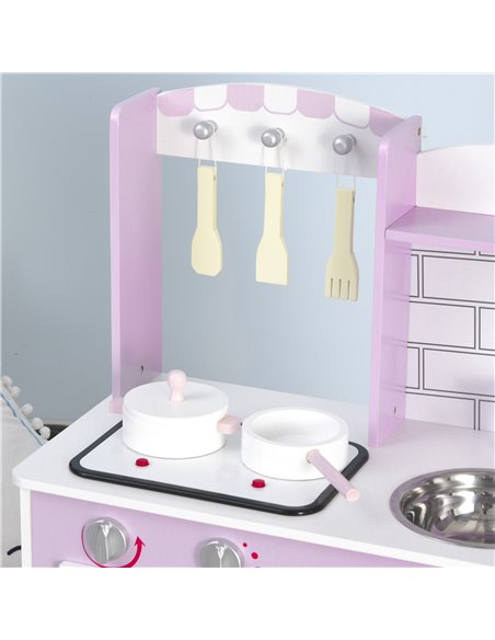 HOMCOM Kids Kitchen Play Set Wooden Pretend Play Toy w/ Sounds Utensils Pans Storage Child Role Play Accessories for 3 Years+ Pi - pic 5628 | FastDaddyshop