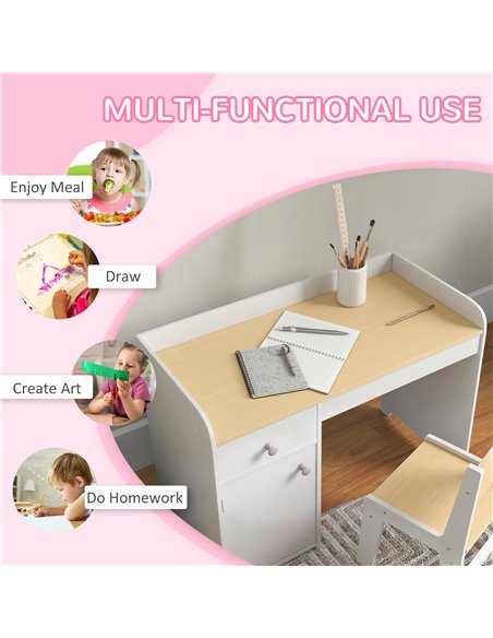 ZONEKIZ Kids Desk and Chair Set for 3-6 Year Old with Storage Drawer, Study Table and Chair for Children, White 312-103V81WT - pic 56280 | FastDaddyshop