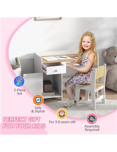 ZONEKIZ Kids Desk and Chair Set for 3-6 Year Old with Storage Drawer, Study Table and Chair for Children, White 312-103V81WT