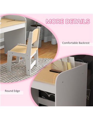 ZONEKIZ Kids Desk and Chair Set for 3-6 Year Old with Storage Drawer, Study Table and Chair for Children, White 312-103V81WT