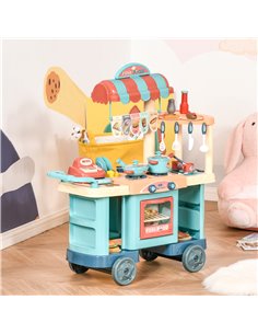 Homcom 50 Pcs Kids Kitchen Play set Fast Food Trolley Cart with Play Food, Money Cash Register, Accessories 2