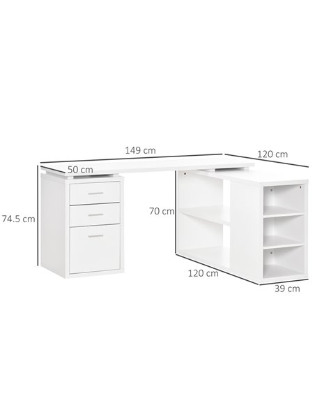 HOMCOM L-Shaped Computer Desk Home Office Corner Desk Study Workstation Table with Storage Shelves and Drawers, White 836-365 - pic 56305 | FastDaddyshop