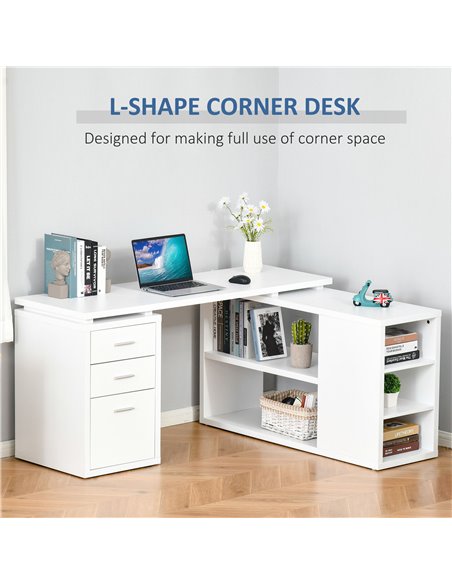 HOMCOM L-Shaped Computer Desk Home Office Corner Desk Study Workstation Table with Storage Shelves and Drawers, White 836-365 - pic 56306 | FastDaddyshop