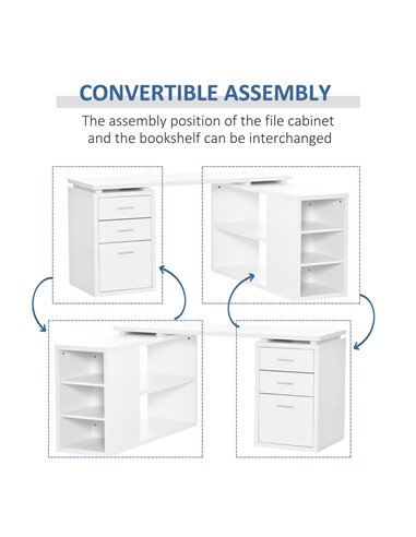 HOMCOM L-Shaped Computer Desk Home Office Corner Desk Study Workstation Table with Storage Shelves and Drawers, White 836-365
