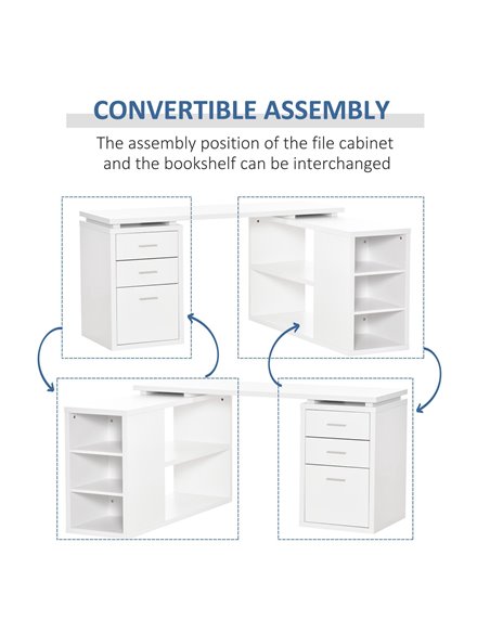HOMCOM L-Shaped Computer Desk Home Office Corner Desk Study Workstation Table with Storage Shelves and Drawers, White 836-365 - pic 56307 | FastDaddyshop