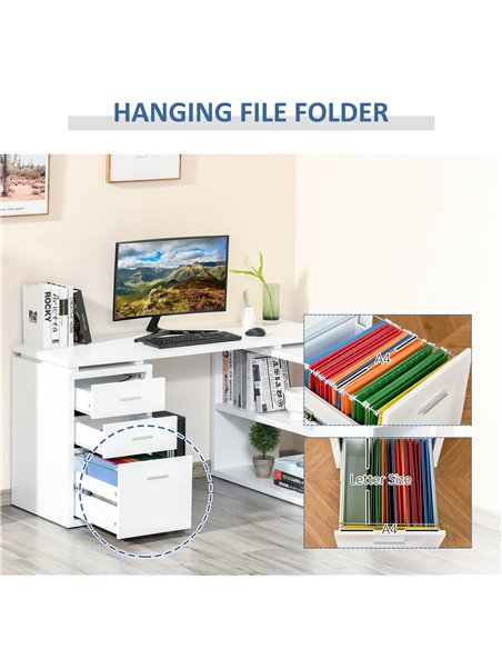 HOMCOM L-Shaped Computer Desk Home Office Corner Desk Study Workstation Table with Storage Shelves and Drawers, White 836-365 - pic 56309 | FastDaddyshop