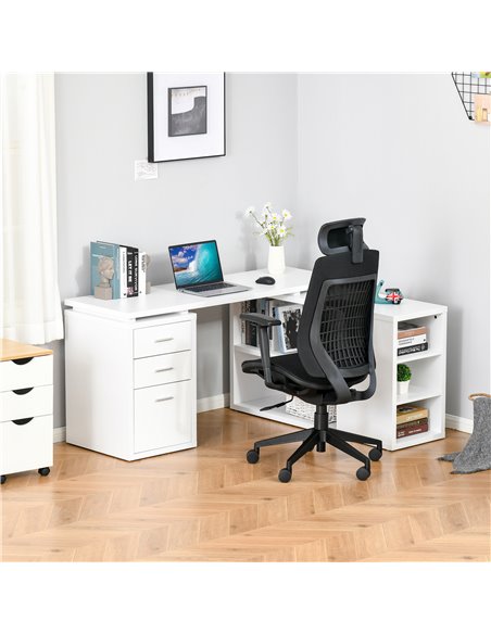 HOMCOM L-Shaped Computer Desk Home Office Corner Desk Study Workstation Table with Storage Shelves and Drawers, White 836-365 - pic 56311 | FastDaddyshop