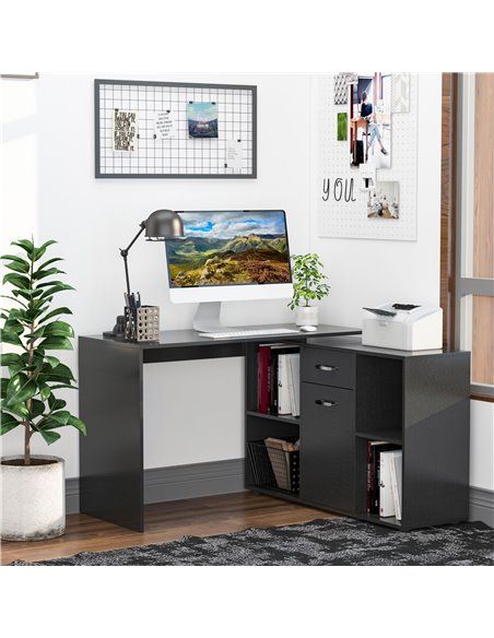 HOMCOM Modern L-Shaped Computer Desk, Laptop PC Corner Table, Black 920-036BK - pic 56340 | FastDaddyshop