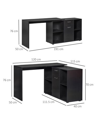 HOMCOM Modern L-Shaped Computer Desk, Laptop PC Corner Table, Home Office Workstation with Spacious Storage, Black 920-036BK