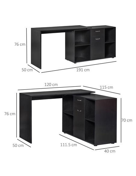 HOMCOM Modern L-Shaped Computer Desk, Laptop PC Corner Table, Home Office Workstation with Spacious Storage, Black 920-036BK - pic 56341 | FastDaddyshop