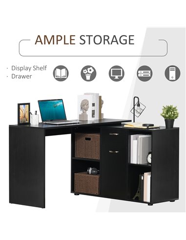 HOMCOM Modern L-Shaped Computer Desk, Laptop PC Corner Table, Home Office Workstation with Spacious Storage, Black 920-036BK