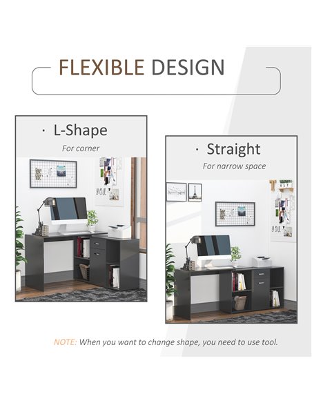 HOMCOM Modern L-Shaped Computer Desk, Laptop PC Corner Table, Home Office Workstation with Spacious Storage, Black 920-036BK - pic 56343 | FastDaddyshop