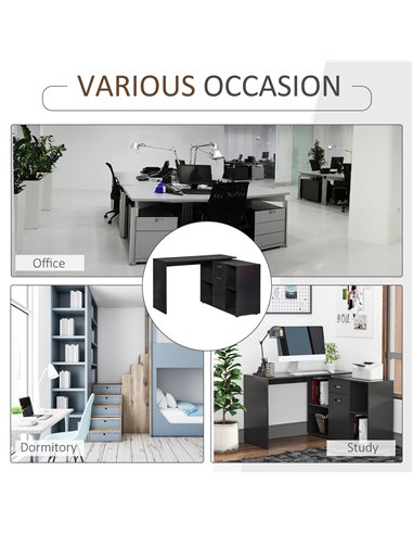 HOMCOM Modern L-Shaped Computer Desk, Laptop PC Corner Table, Home Office Workstation with Spacious Storage, Black 920-036BK