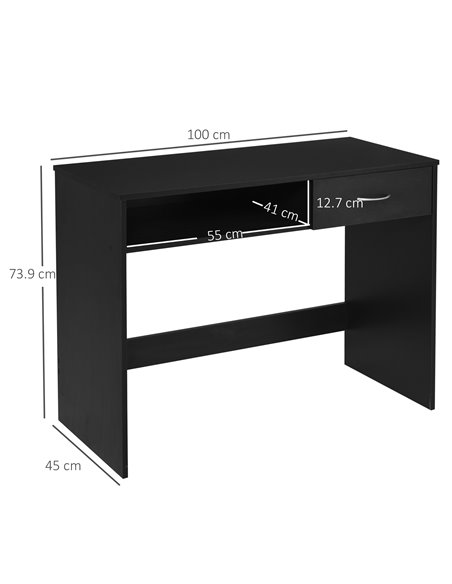 HOMCOM Modern Computer Work Desk Table Study w/ Shelf Drawer Standing Writing Station Display Stylish Storage Compact Black 836- - pic 56350 | FastDaddyshop