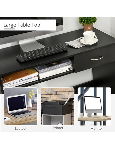 HOMCOM Modern Computer Work Desk Table Study w/ Shelf Drawer Standing Writing Station Display Stylish Storage Compact Black 836- - pic 56352 | FastDaddyshop