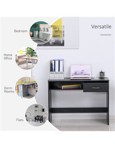 HOMCOM Modern Computer Work Desk Table Study w/ Shelf Drawer Standing Writing Station Display Stylish Storage Compact Black 836-
