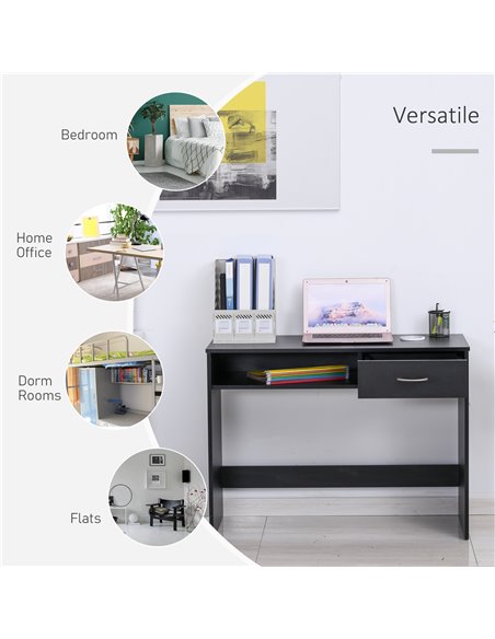 HOMCOM Modern Computer Work Desk Table Study w/ Shelf Drawer Standing Writing Station Display Stylish Storage Compact Black 836- - pic 56353 | FastDaddyshop