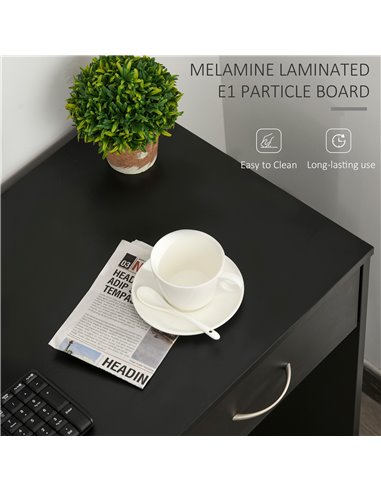 HOMCOM Modern Computer Work Desk Table Study w/ Shelf Drawer Standing Writing Station Display Stylish Storage Compact Black 836-