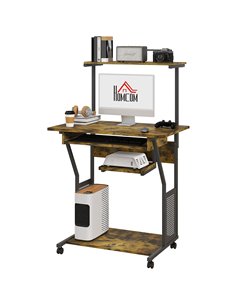 HOMCOM Mobile Computer Desk with Keyboard Tray, Rustic Brown 920-084V80RB