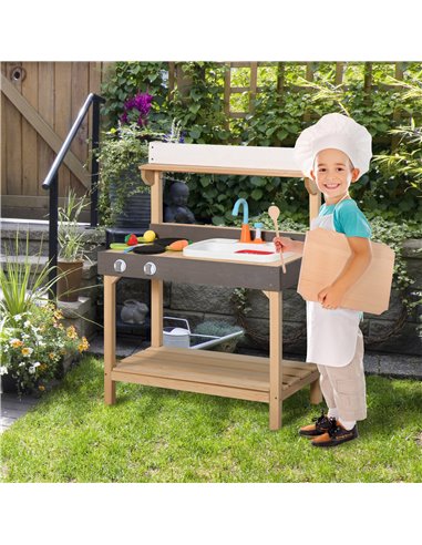 Outsunny Kitchen Playset, Kids Pretend Role Play Toy, Educational Game with Sink, Running Water,  Educational Role Play Set for 