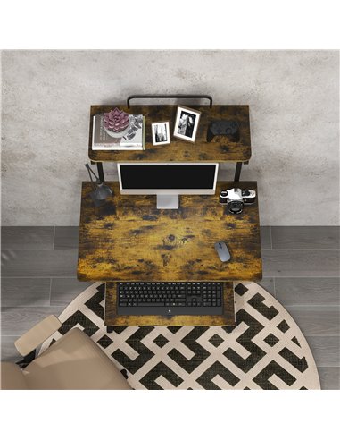 HOMCOM Mobile Computer Desk with Keyboard Tray, Rolling Study Table with Storage Shelves and Wheels, Industrial Writing Desk for