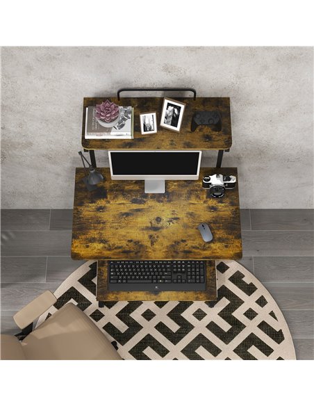 HOMCOM Mobile Computer Desk with Keyboard Tray, Rolling Study Table with Storage Shelves and Wheels, Industrial Writing Desk for - pic 56372 | FastDaddyshop