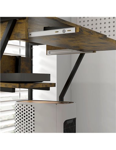 HOMCOM Mobile Computer Desk with Keyboard Tray, Rolling Study Table with Storage Shelves and Wheels, Industrial Writing Desk for