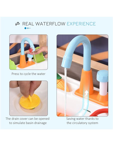 Outsunny Kitchen Playset, Kids Pretend Role Play Toy, Educational Game with Sink, Running Water,  Educational Role Play Set for  - pic 5639 | FastDaddyshop