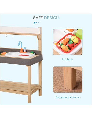 Outsunny Kitchen Playset, Kids Pretend Role Play Toy, Educational Game with Sink, Running Water,  Educational Role Play Set for 