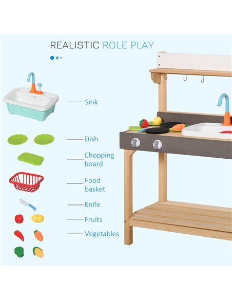 Outsunny Kitchen Playset, Kids Pretend Role Play Toy, Educational Game with Sink, Running Water,  Educational Role Play Set for  - pic 5641 | FastDaddyshop
