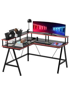 HOMCOM L-Shape Corner Gaming Desk Computer Table, Black Red 836-311