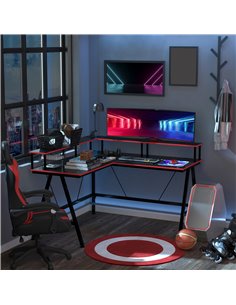 HOMCOM L-Shape Corner Gaming Desk Computer Table, Black Red 836-311 2