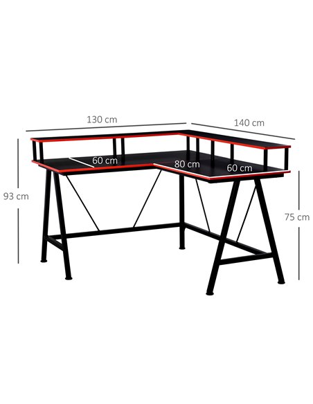 HOMCOM L-Shape Corner Gaming Desk Computer Table with Elevated Monitor Shelf Workstation, Black Red 836-311 - pic 56413 | FastDaddyshop