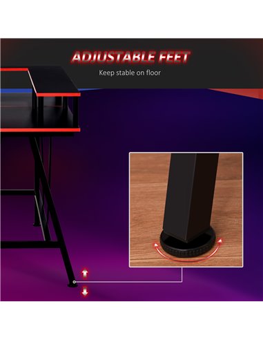 HOMCOM L-Shape Corner Gaming Desk Computer Table with Elevated Monitor Shelf Workstation, Black Red 836-311