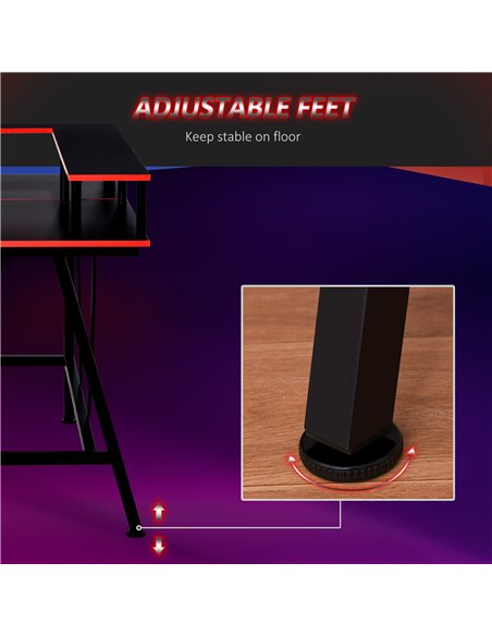 HOMCOM L-Shape Corner Gaming Desk Computer Table with Elevated Monitor Shelf Workstation, Black Red 836-311 - pic 56414 | FastDaddyshop